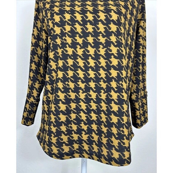 Ann Taylor Factory Gold & Black Herringbone Pattern Pullover Blouse Size M 8/10 - Picture 8 of 11